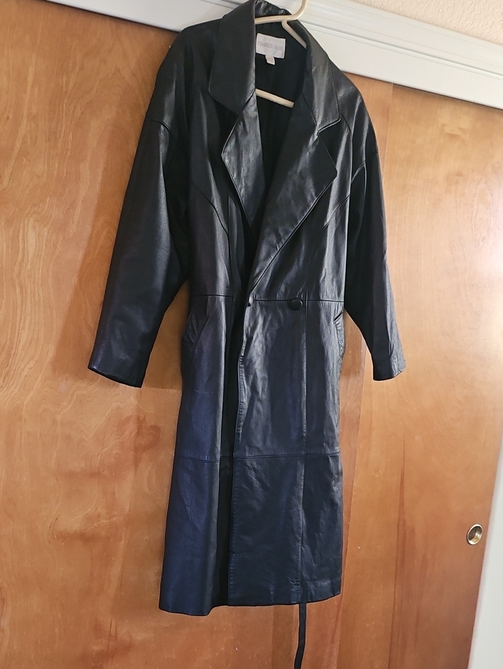 Longline Black Leather Trench Coat - Unbranded